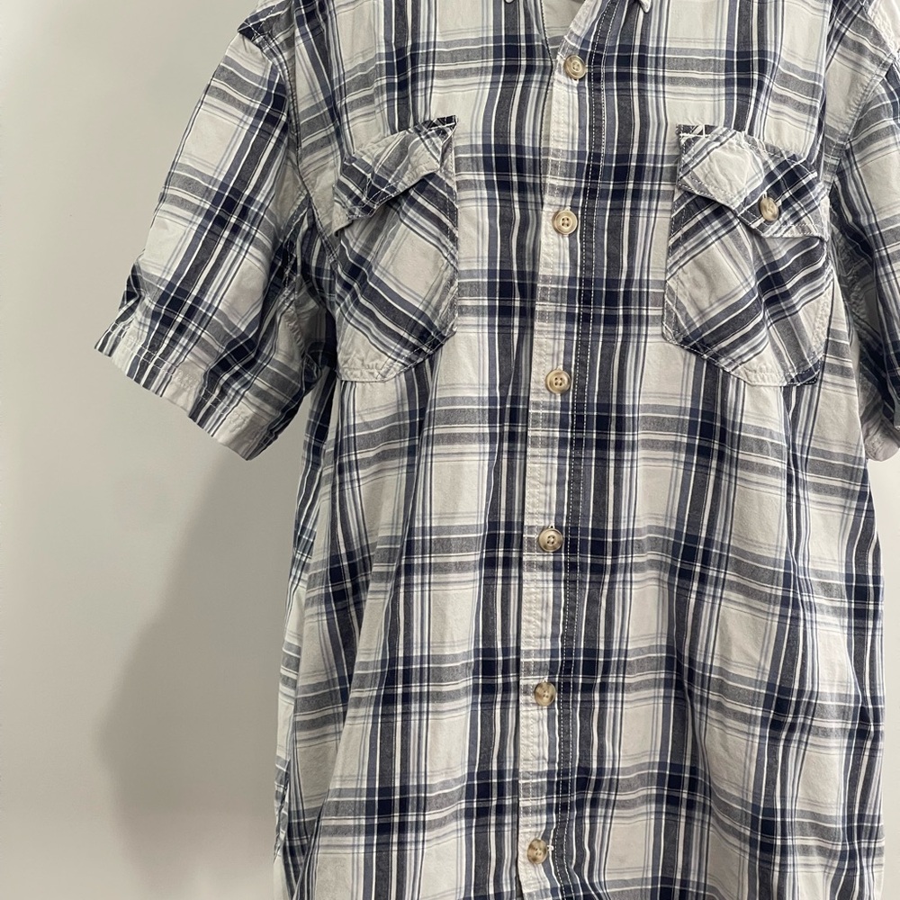 Duluth Trading XL Collared Button Down Men's Blue Plaid Shirt 184 - Picture 2 of 7